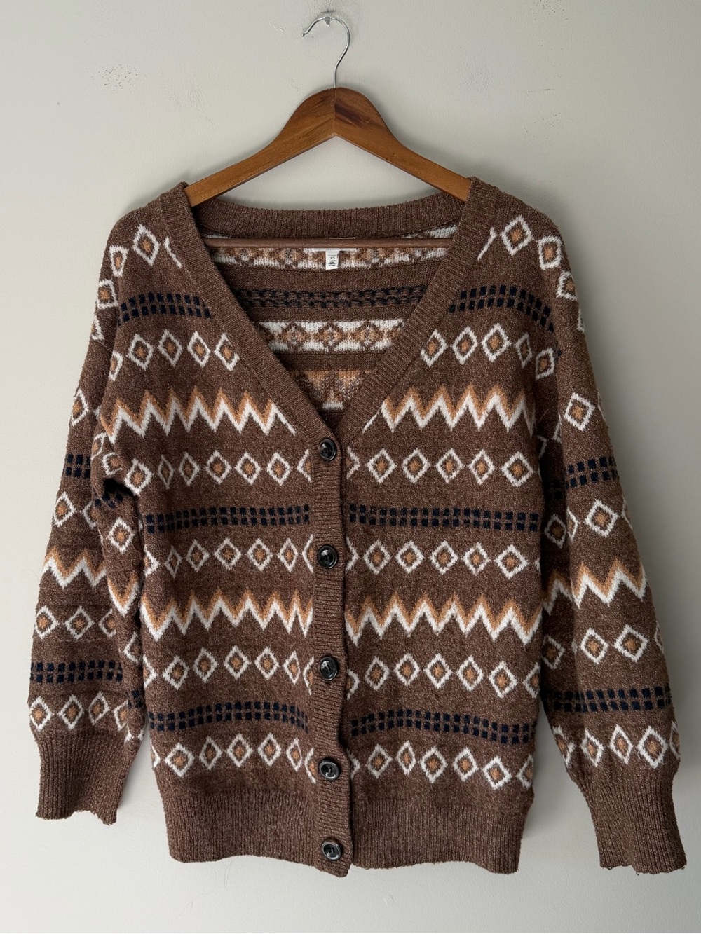 bp Brown Geometric Fair Isle V-Neck Button Cardigan Size XS
